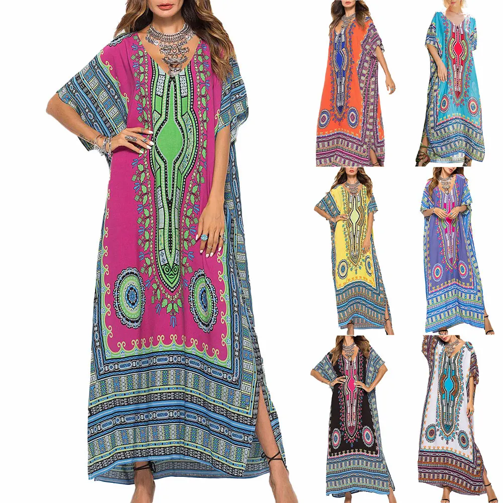 Summer Womens Robe Bohemia Style Print Vestidos V-Neck Loose Maxi Dress Ladies Baggy Holiday Beach Dresses 2021
Summer Womens Robe Bohemia Style Print Vestidos V-Neck Loose Maxi Dress Ladies Baggy Holiday Beach Dresses 2021