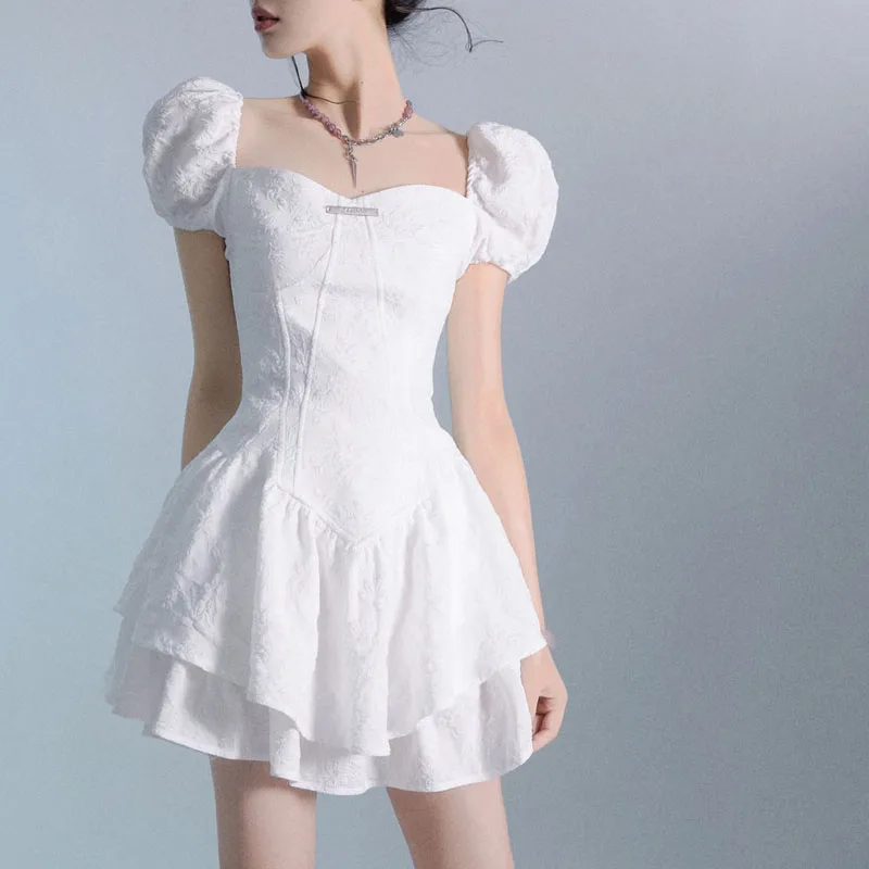 White Square Collar Puff Sleeve Short Mini Dress Elegant Princess Party Club Vintage Dresses Women Summer Lace Backless Vestidos
White Square Collar Puff Sleeve Short Mini Dress Elegant Princess Party Club Vintage Dresses Women Summer Lace Backless Vestidos