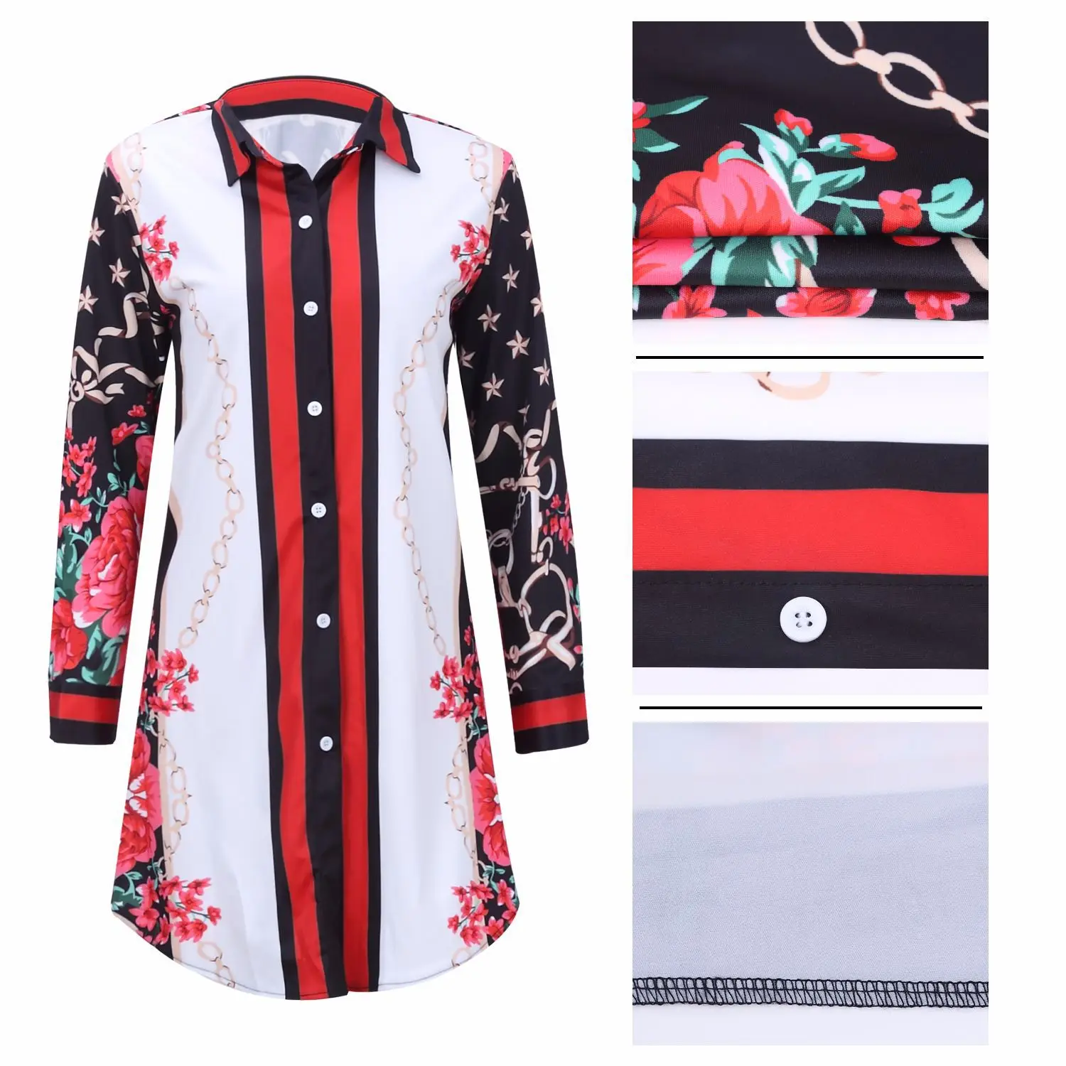 Chocomist Shirt Dress Sexy Elegent Print Women Long Shirt SMR 8731