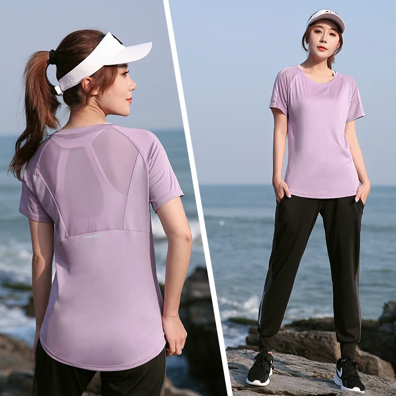 Summer women's big size sports fast drying fitness clothes yoga T-shirt short sleeve running loose Breathable top
Summer women's big size sports fast drying fitness clothes yoga T-shirt short sleeve running loose Breathable top