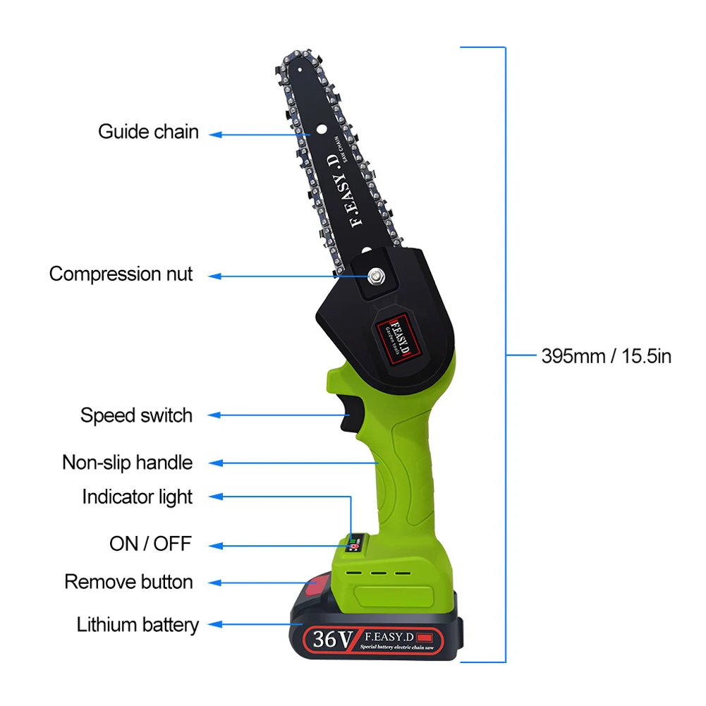 5 Inch 36VF Portable Brushless Electric Pruningsaw Rechargeable Small Wood Spliting Chainsaw One-handed Woodworking Tool
5 Inch 36VF Portable Brushless Electric Pruningsaw Rechargeable Small Wood Spliting Chainsaw One-handed Woodworking Tool