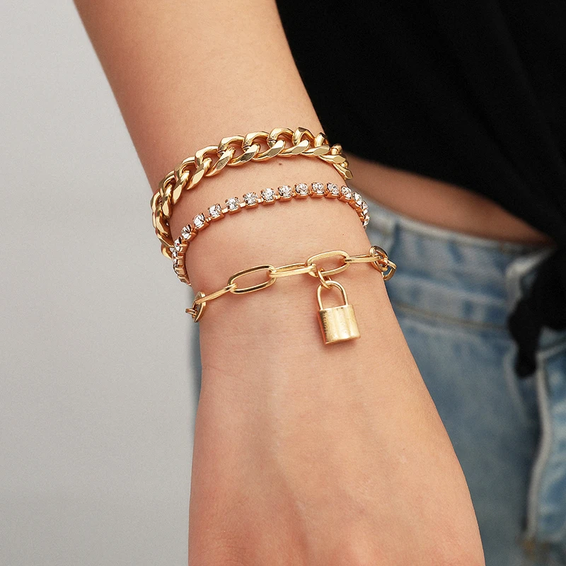 3Pcs/Set Gothic Crystal Lock Pedant Bracelets Set for Women Boho Luxury Buling Rhinestone Chain Bracelets Bangles Jewelry
3Pcs/Set Gothic Crystal Lock Pedant Bracelets Set for Women Boho Luxury Buling Rhinestone Chain Bracelets Bangles Jewelry
