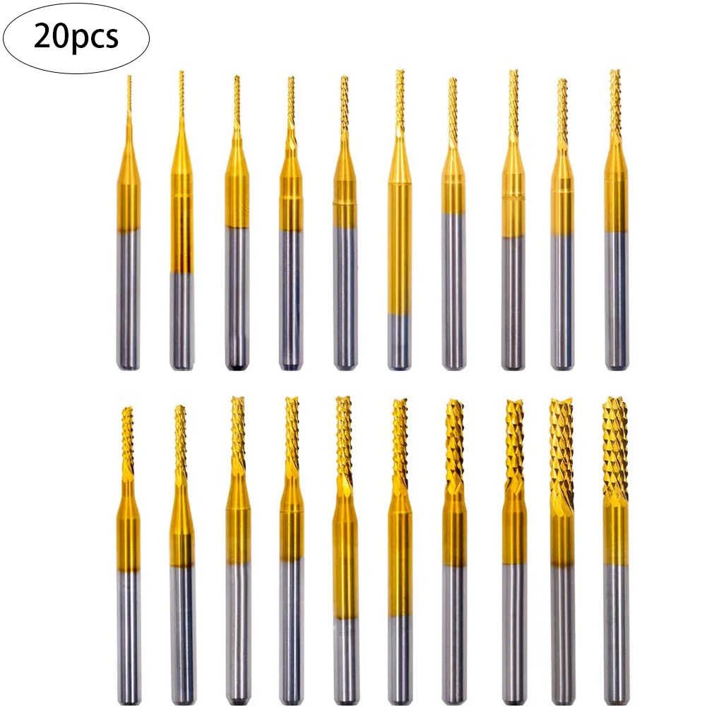 20pcs CNC 0.6-3.175mm Router Bits Rotary Burrs Set Engraving Machine Drilling Hole Tool for Plastic Fiber Carbon Fiber
20pcs CNC 0.6-3.175mm Router Bits Rotary Burrs Set Engraving Machine Drilling Hole Tool for Plastic Fiber Carbon Fiber