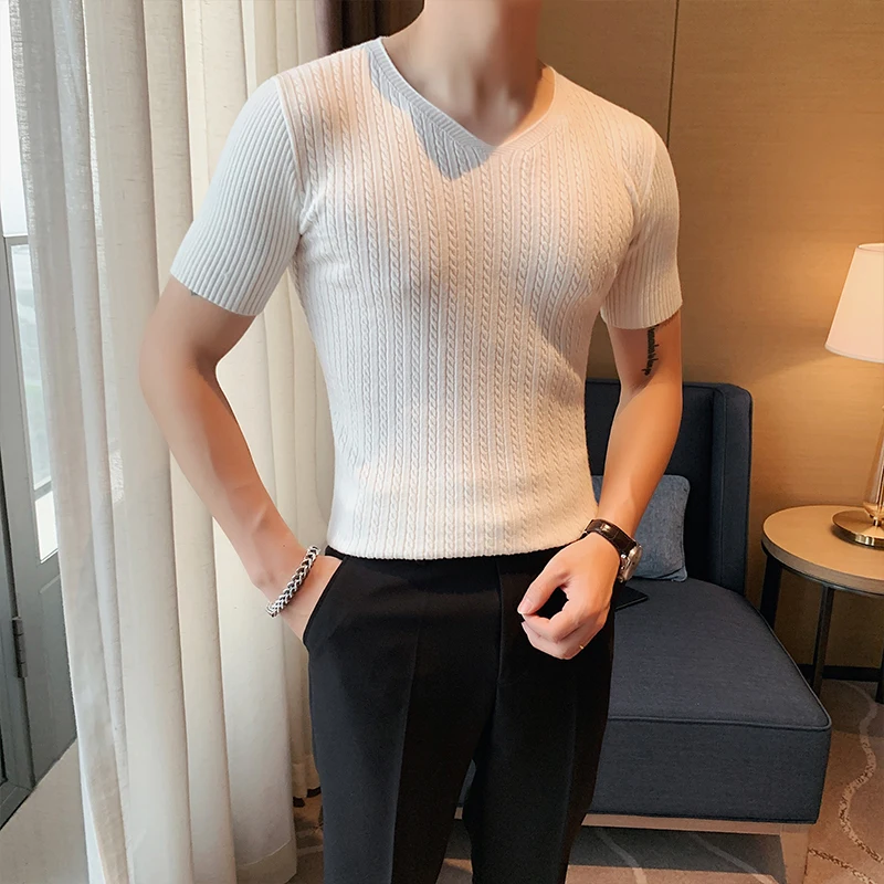 Quality British Style Summer V Neck Knitted T-Shirts Men Clothing 2021 Slim Fit Casual Short Sleeve Tee Shirt Homme Streetwear
Quality British Style Summer V Neck Knitted T-Shirts Men Clothing 2021 Slim Fit Casual Short Sleeve Tee Shirt Homme Streetwear