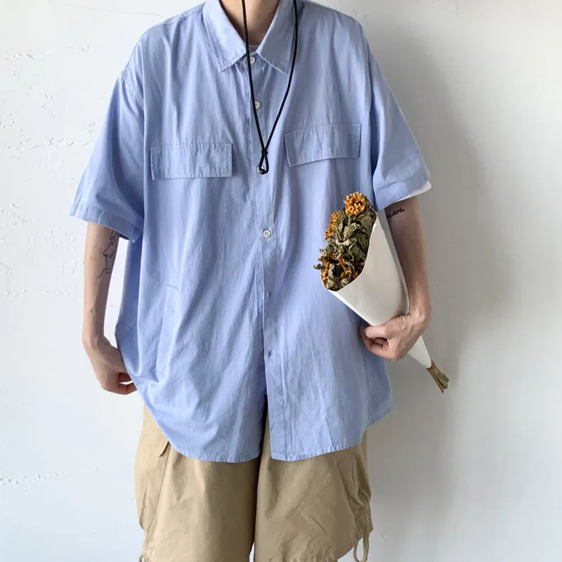 Summer Short-sleeved Shirt Men's Fashion Retro Pocket Casual Shirt Men Korean Loose Khaki/blue Dress Shirts Mens M-2XL
Summer Short-sleeved Shirt Men's Fashion Retro Pocket Casual Shirt Men Korean Loose Khaki/blue Dress Shirts Mens M-2XL