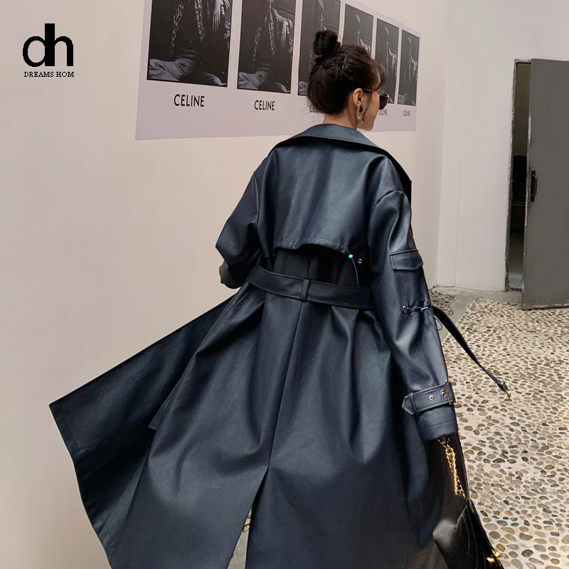 DH FashionWomen Double-Breasted with Belt Spring Autumn Lady Outerwear Elegant European Style Long PU Leather Trench Coat
DH FashionWomen Double-Breasted with Belt Spring Autumn Lady Outerwear Elegant European Style Long PU Leather Trench Coat