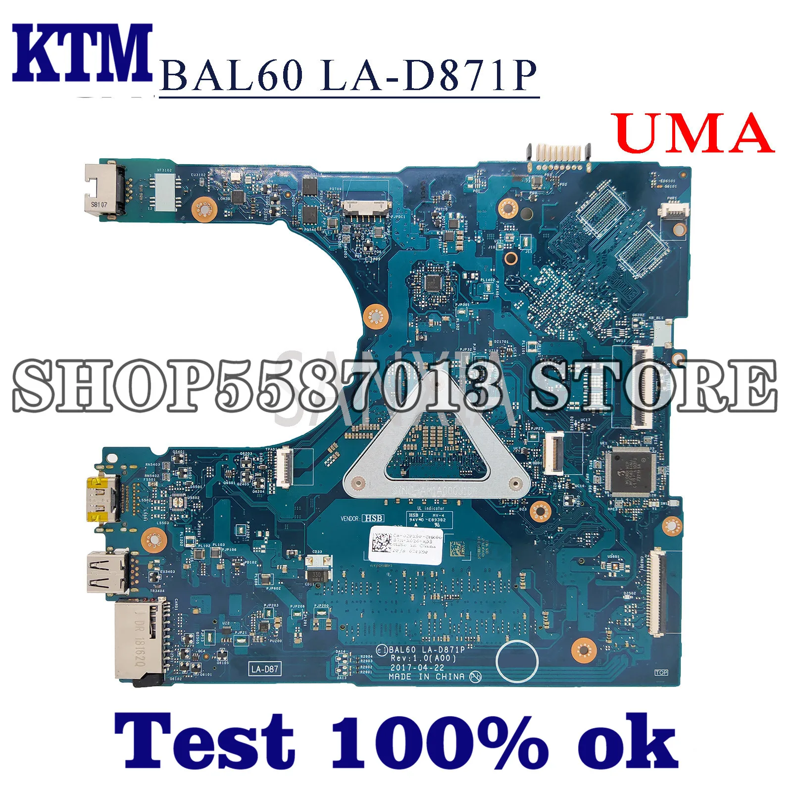 KEFU BAL60 LA-D871P Laptop motherboard for Dell Inspiron 15-5566 5568 5468 original mainboard I7-7500U UMA
KEFU BAL60 LA-D871P Laptop motherboard for Dell Inspiron 15-5566 5568 5468 original mainboard I7-7500U UMA