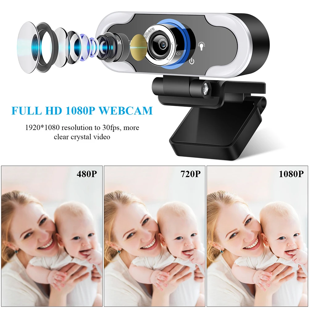 1080P Conferences Computer Built-in Mic HD Webcam Accessories Desktop Plug And Play Fill Light USB With Privacy Cover Tripod
1080P Conferences Computer Built-in Mic HD Webcam Accessories Desktop Plug And Play Fill Light USB With Privacy Cover Tripod