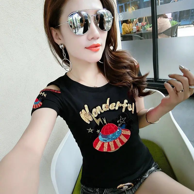 New summer short sleeve women's fashion Sequin T-shirt slim half sleeve top
New summer short sleeve women's fashion Sequin T-shirt slim half sleeve top