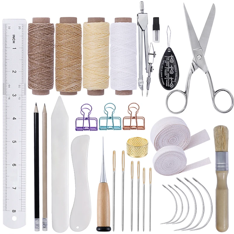 LMDZ 32Pcs Hand Bookbinding Tools Kit Edged Scoring Folder Sewing Thread Ruler Needles Tool Set for Bookbinding Bone Folder Set
LMDZ 32Pcs Hand Bookbinding Tools Kit Edged Scoring Folder Sewing Thread Ruler Needles Tool Set for Bookbinding Bone Folder Set