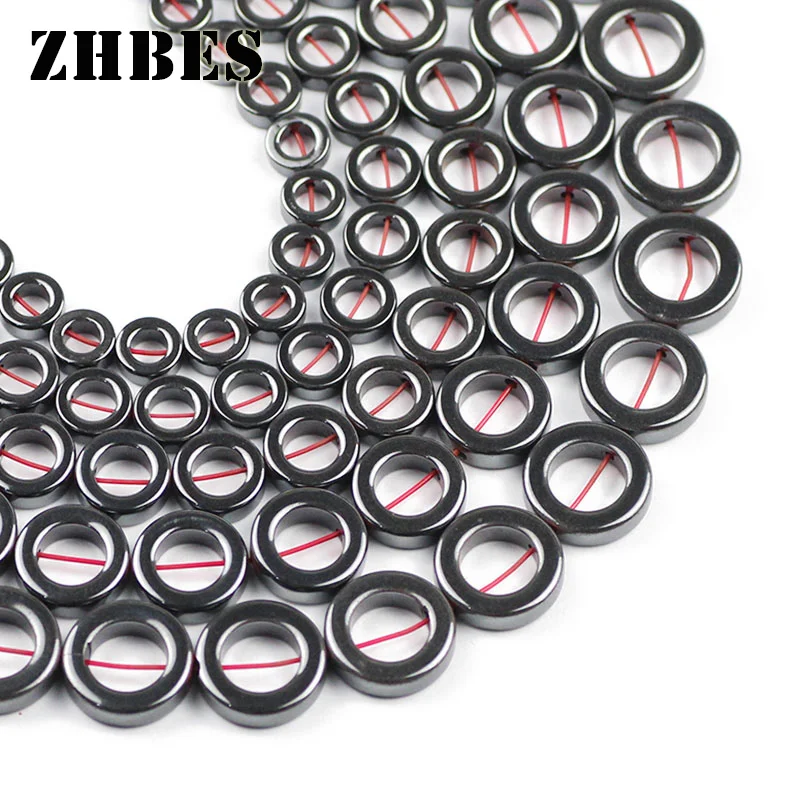 

ZHBES Natural Black Hematite Stone Hollow Circle Spacers Bead Donut shape Loose Beads for DIY Jewelry Bracelet Making Findings