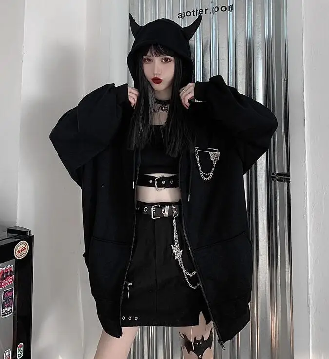 Spring Autumn Women Harajuku Punk Gothic Girls Black Devil Horn Hoodies Sweatshirt Hooded Japanese Hip Pop Plus Size 
Spring Autumn Women Harajuku Punk Gothic Girls Black Devil Horn Hoodies Sweatshirt Hooded Japanese Hip Pop Plus Size