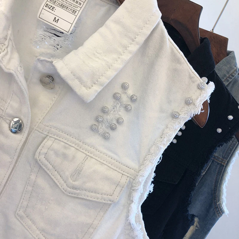 Spring Summer Women Denim Vest Short Ripped Hole Jean Waistcoat Print All Match Sleeveless Coats Streetwear Outerwear 35-60KG
Spring Summer Women Denim Vest Short Ripped Hole Jean Waistcoat Print All Match Sleeveless Coats Streetwear Outerwear 35-60KG