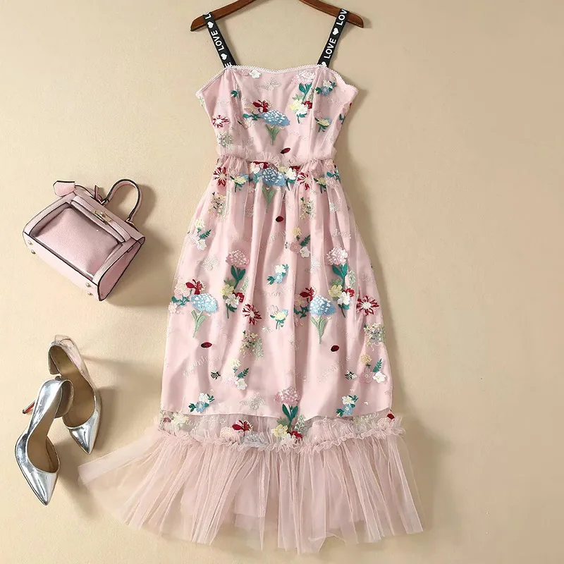 2021 Long Dress Spring Summer Dress Spaghetti Strap Pink Sleeveless Embroidery Mesh Fashion Womens Clothes
2021 Long Dress Spring Summer Dress Spaghetti Strap Pink Sleeveless Embroidery Mesh Fashion Womens Clothes