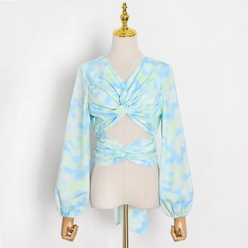 Fresh Chic Panelled Print Pleated Hollow Out Design Blouse Spring Summer V Neck Drawstring Woman Shirts Sexy Backless Blusas
Fresh Chic Panelled Print Pleated Hollow Out Design Blouse Spring Summer V Neck Drawstring Woman Shirts Sexy Backless Blusas