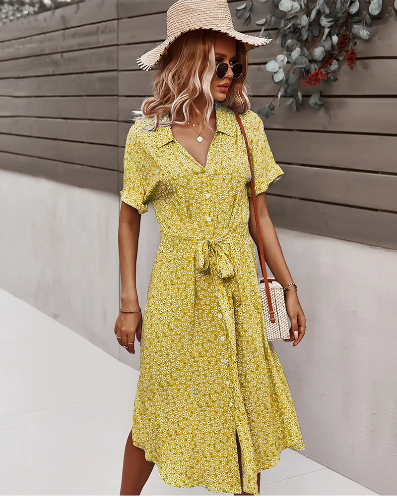 2021 New Bandage Dress Women Casual Short Sleeve Button Floral Print Dress For Woman Summer Holiday Style Dress
2021 New Bandage Dress Women Casual Short Sleeve Button Floral Print Dress For Woman Summer Holiday Style Dress
