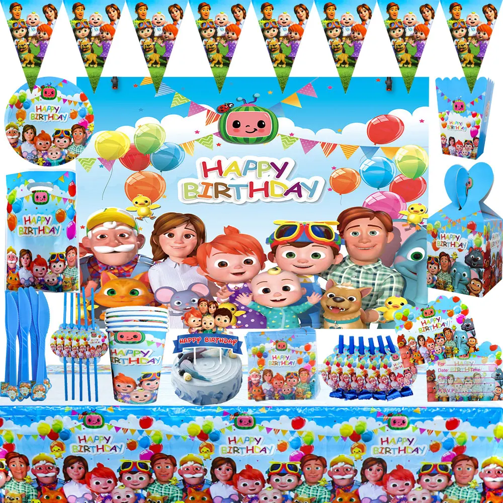 Cartoon Cocomelon Theme Family Party Disposable Tableware Cup Plate Background Birthday Party Baby Shower Decoration Supplies
Cartoon Cocomelon Theme Family Party Disposable Tableware Cup Plate Background Birthday Party Baby Shower Decoration Supplies
