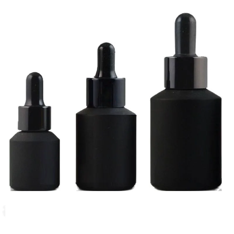 

Rubber Pipette Glass Bottle Matte Black Frost 15ml 30ml 60ml Cosmetic Packaging Container Essence Essential Oil Dropper Vials