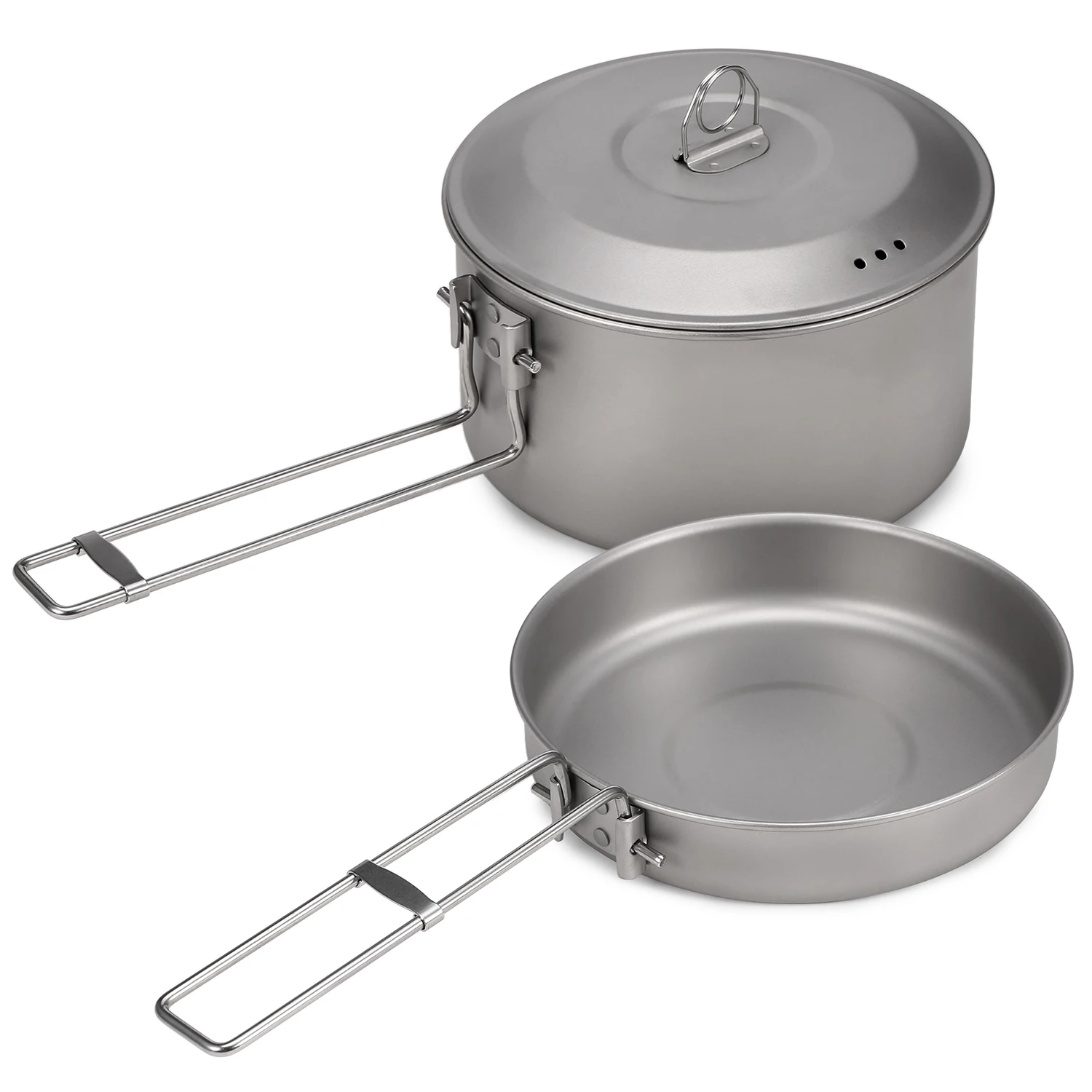

Camping Cookware Set Titanium Pot and Fry Pan Set with Lid and Foldable Handles for Outdoor Camping Hiking Backpacking Picnic