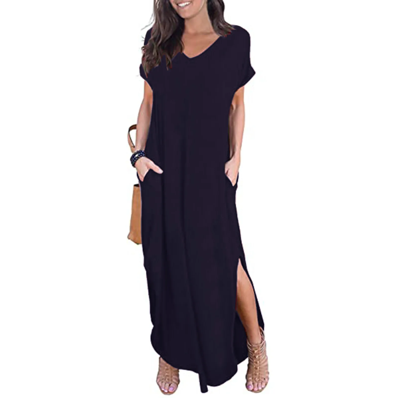 Women's Bohemian Dresses Casual Summer Midi Dress Beach Solid Color Long Dress Short Sleeve Maxi Dress Black Robe Femme ete
Women's Bohemian Dresses Casual Summer Midi Dress Beach Solid Color Long Dress Short Sleeve Maxi Dress Black Robe Femme ete