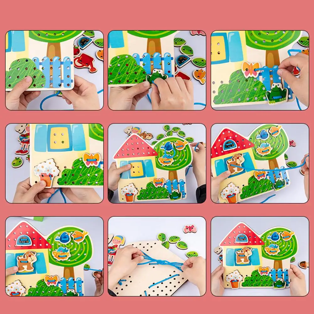 DIY Handmade Wooden Butterfly House Puzzles Lacing Stringing Game Draw Rope Early Education Kids Toy
DIY Handmade Wooden Butterfly House Puzzles Lacing Stringing Game Draw Rope Early Education Kids Toy