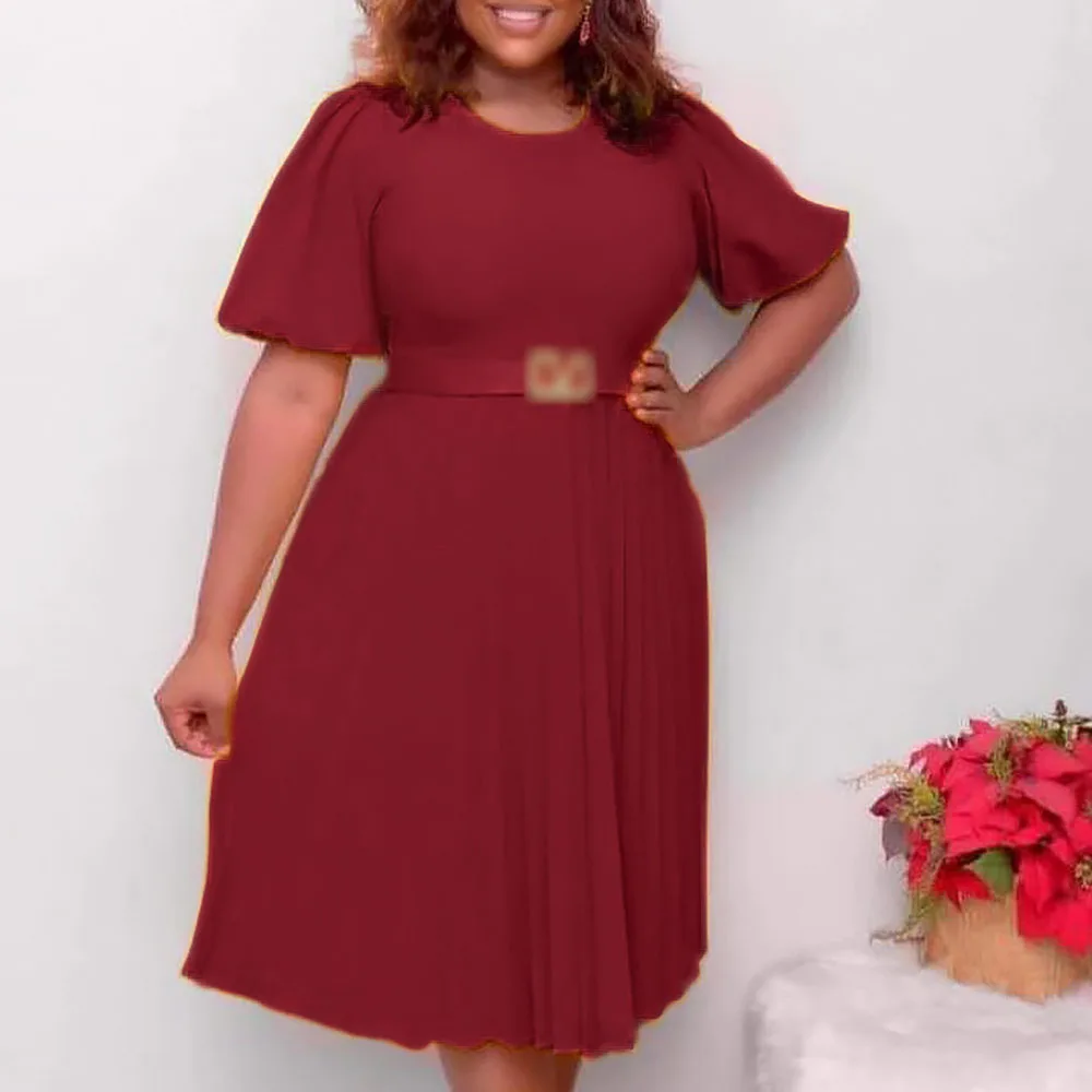 African Women's Round Neck Lantern Sleeve Solid Color Pleated Middle Length Dress 2021 Summer New High Waist Fashion 
African Women's Round Neck Lantern Sleeve Solid Color Pleated Middle Length Dress 2021 Summer New High Waist Fashion