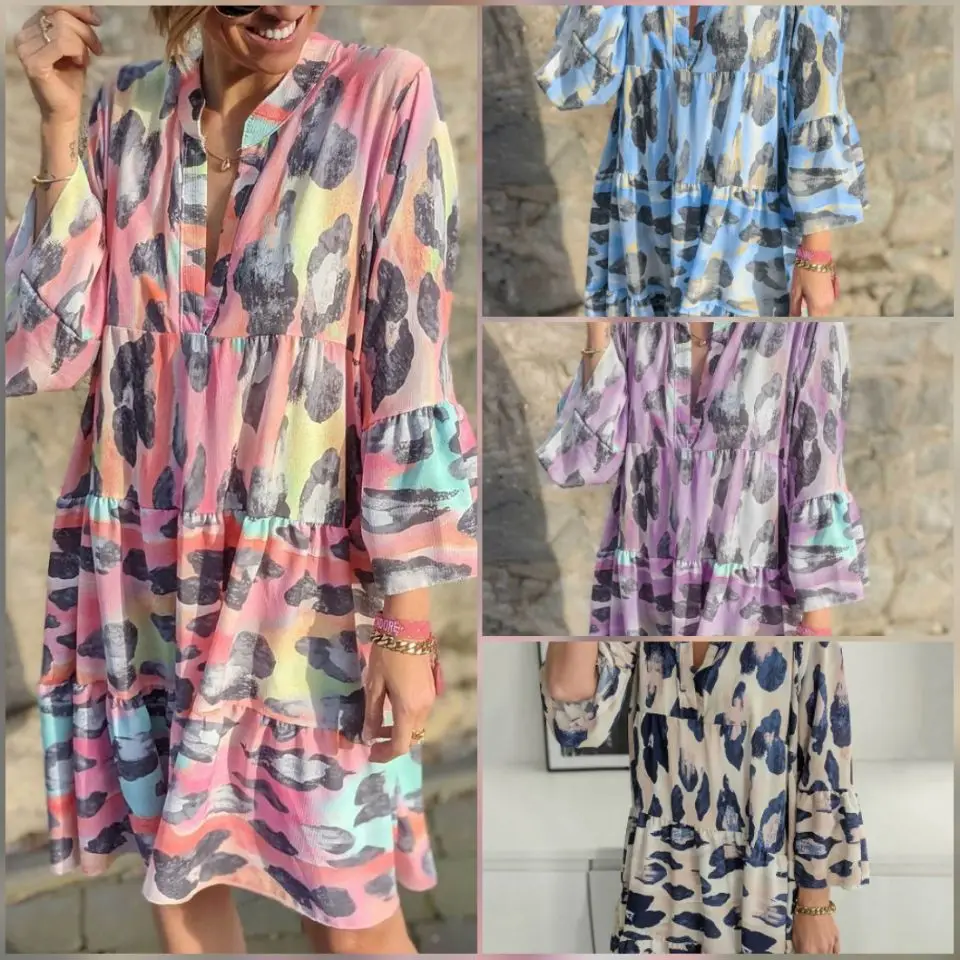 2021 Summer Floral Women Dress Stitching Mini Casual Short Sleeve V-neck Flared Sleeves Female Holiday Sexy Leopard Print Lady
2021 Summer Floral Women Dress Stitching Mini Casual Short Sleeve V-neck Flared Sleeves Female Holiday Sexy Leopard Print Lady