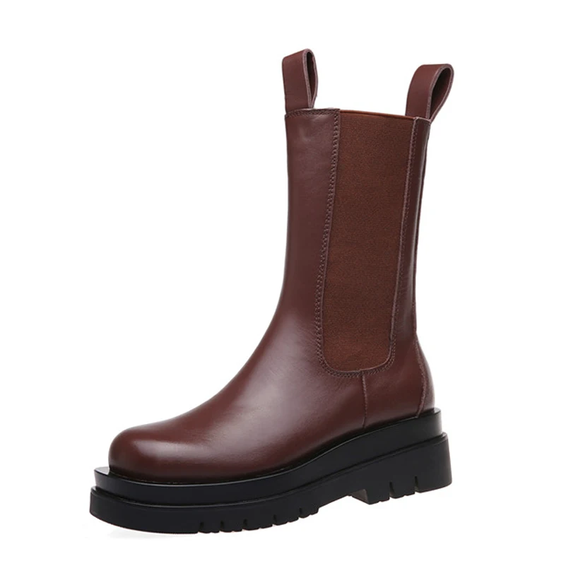 FOREADA Real Leather High Heel Chelsea Boots Woman Platform Thick Heel Mid Calf Boots Round Toe Lady Shoes Autumn Winter Size 42
FOREADA Real Leather High Heel Chelsea Boots Woman Platform Thick Heel Mid Calf Boots Round Toe Lady Shoes Autumn Winter Size 42