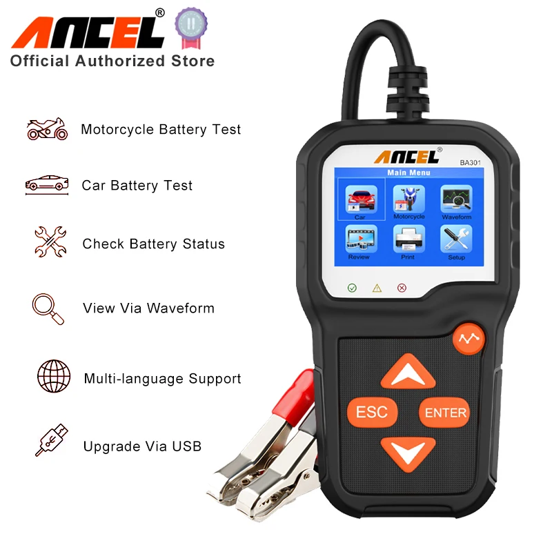 

ANCEL BA301 Car Motorcycle Battery Tester Analyzer 100 to 2000CCA Quick Cranking Charging 6V/12V Battery Test Diagnostic Tools