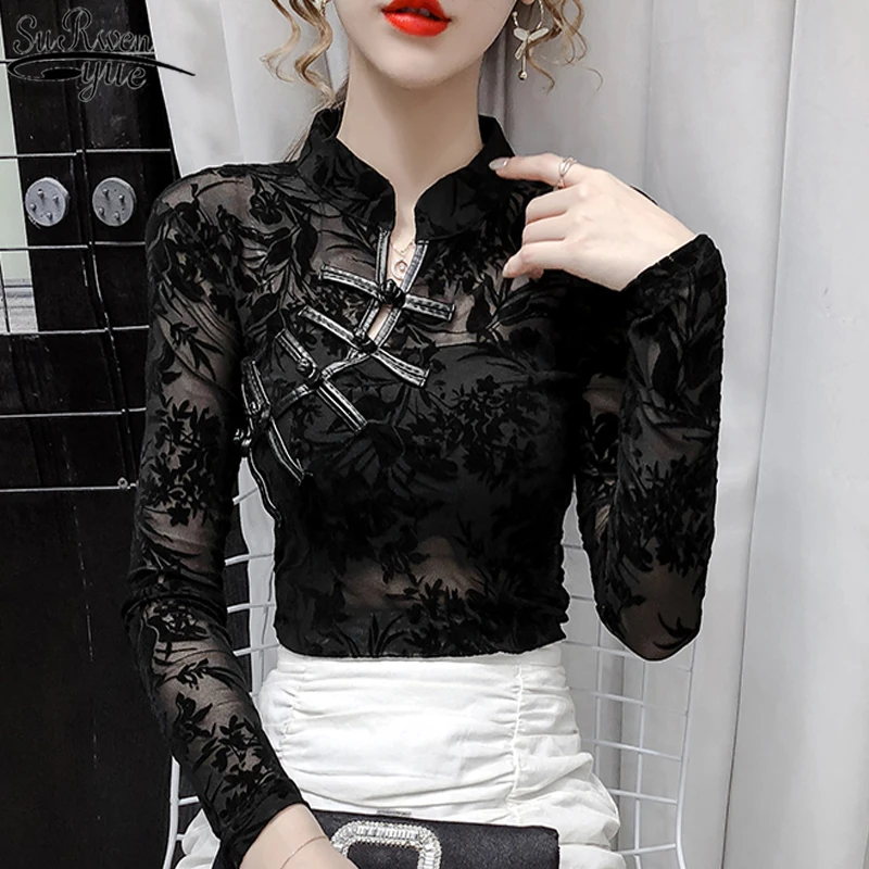 Autumn Women's Mesh Retro Lace Bottoming Shirt Hollow Tight See Through Woman's Shirts Vintage Long Sleeve Sexy Mesh Top 11010
Autumn Women's Mesh Retro Lace Bottoming Shirt Hollow Tight See Through Woman's Shirts Vintage Long Sleeve Sexy Mesh Top 11010