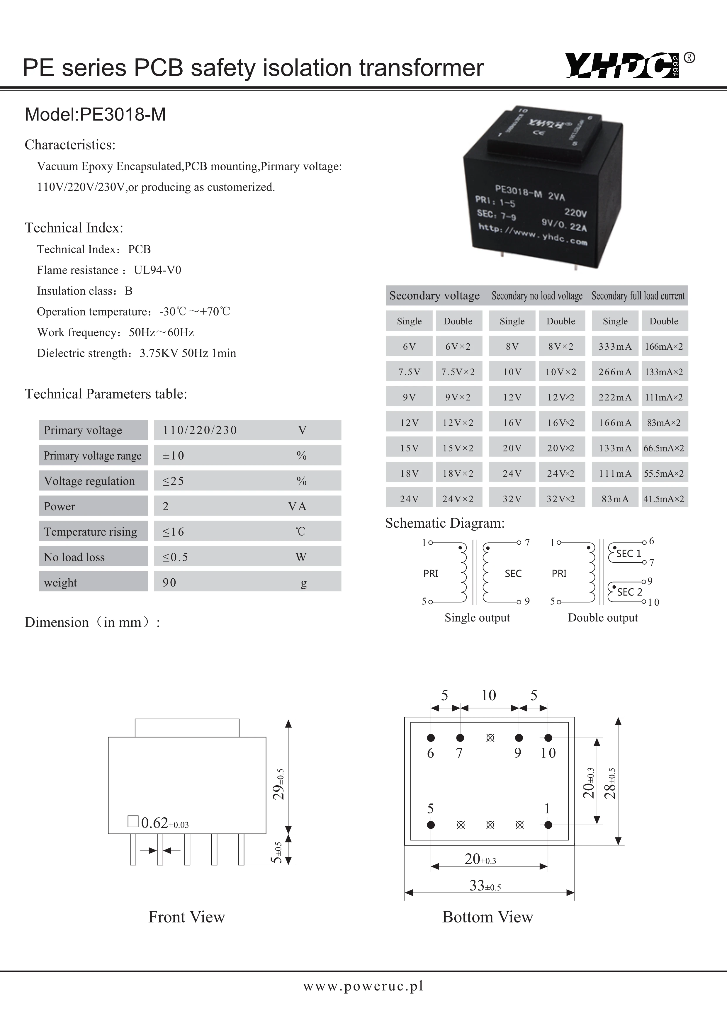 PE3018-M мощность 2ва 220В/2 * 15В Expory отвод инкапсулированный безопасный изолирующий