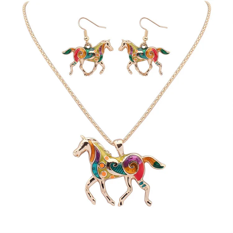 DSHOU57 Creative fashion drip rainbow horse suit personality color animal necklace earrings two-piece
DSHOU57 Creative fashion drip rainbow horse suit personality color animal necklace earrings two-piece