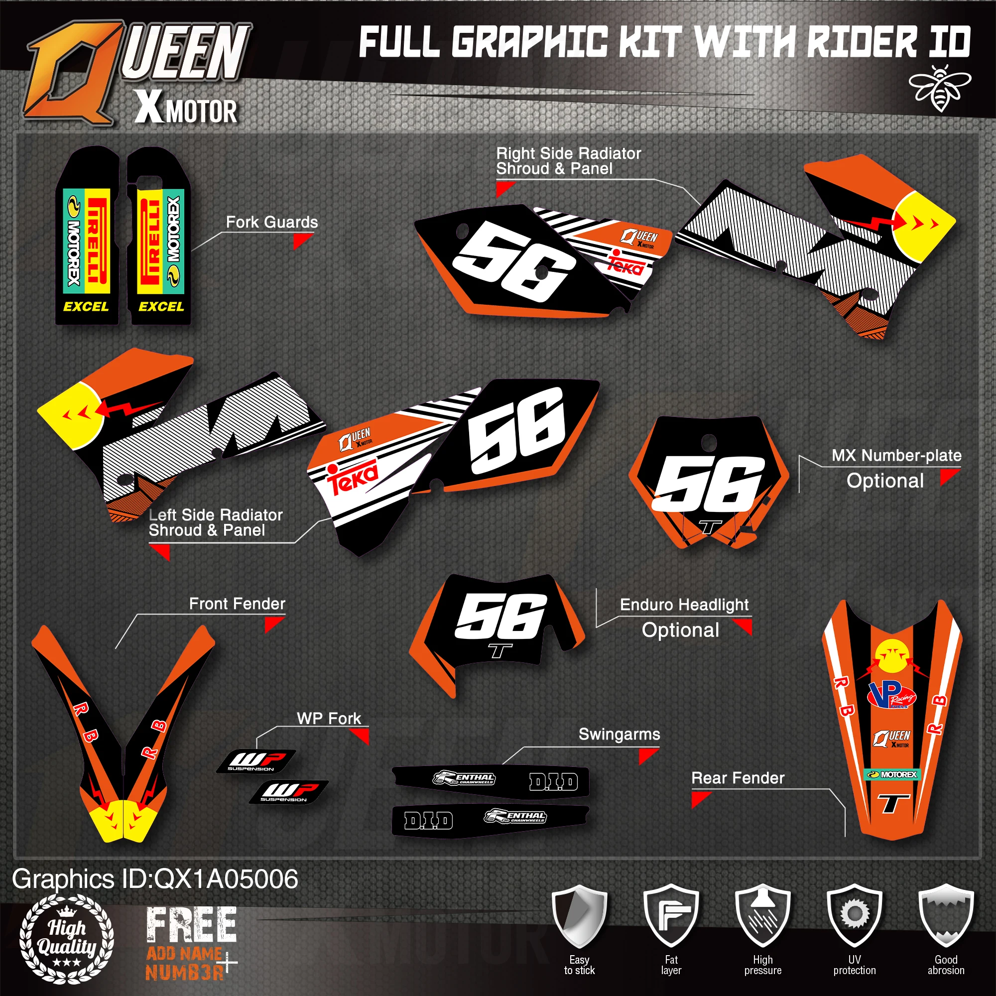 QUEEN X MOTOR Custom Team графические наклейки, Набор наклеек для KTM 2005 2006 SX SXF , 2005 2006 2007 EXC Φ 006
QUEEN X MOTOR Custom Team графические наклейки, Набор наклеек для KTM 2005 2006 SX SXF , 2005 2006 2007 EXC Φ 006