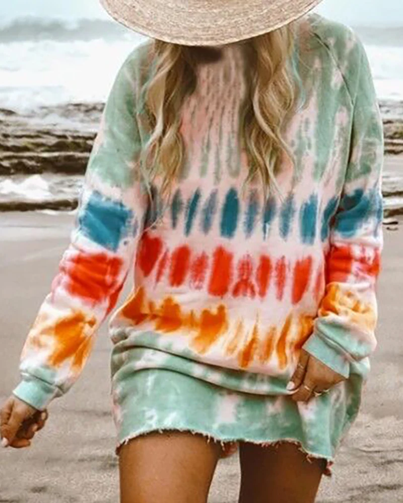 Women Elegant Sexy Casual Loose Fit Mini Dress Female Tie Dye Print Long Sleeve Fringe Hem Casual Dress
Women Elegant Sexy Casual Loose Fit Mini Dress Female Tie Dye Print Long Sleeve Fringe Hem Casual Dress