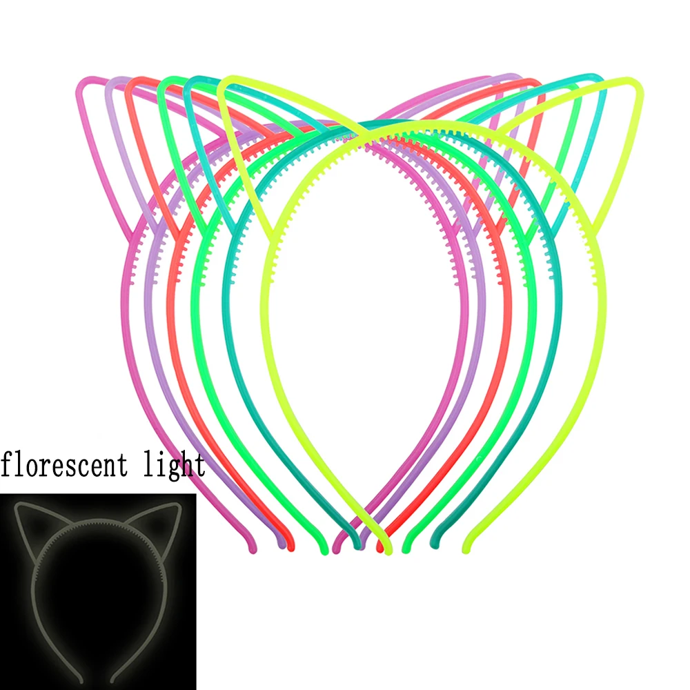 Meimile fasion cat ears headband hair accessories glow in dark cartoon animal hoop for party fluorescence colors headwear | Аксессуары