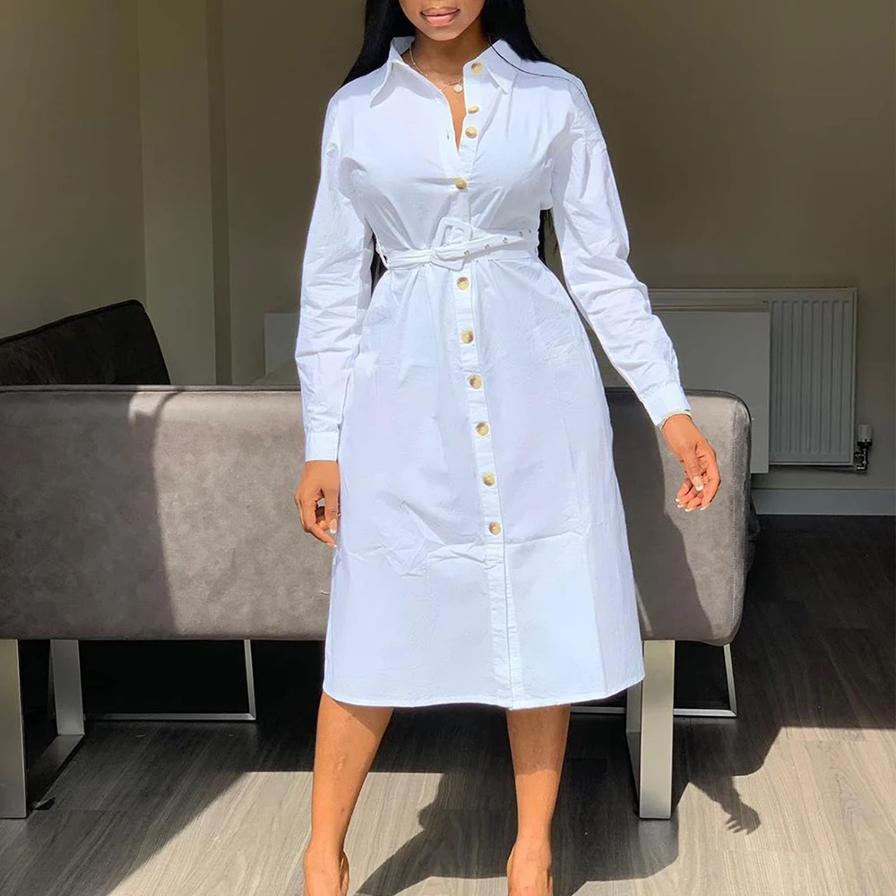 White Shirt Dress Women 2021 Spring Casual Plus Size Long Sleeve Button Office Dress Elegant Slim Long Party Dress With Belt
White Shirt Dress Women 2021 Spring Casual Plus Size Long Sleeve Button Office Dress Elegant Slim Long Party Dress With Belt