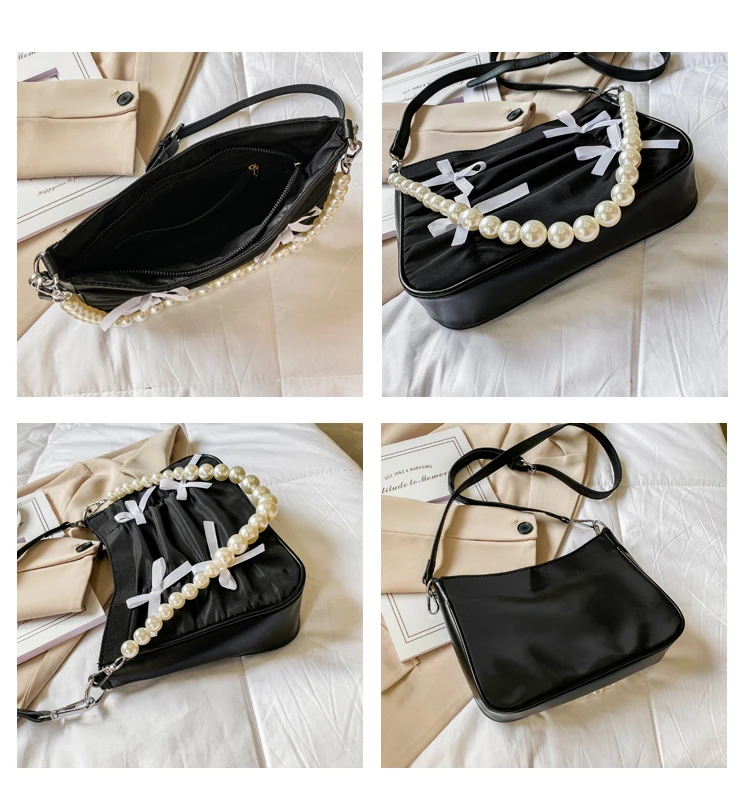 Women's Square Shoulder Bag Luxury Designer Ladies Bowknot Underarm Bags Female Clutch Purses Handbags with Pearls Small Tote 
Women's Square Shoulder Bag Luxury Designer Ladies Bowknot Underarm Bags Female Clutch Purses Handbags with Pearls Small Tote