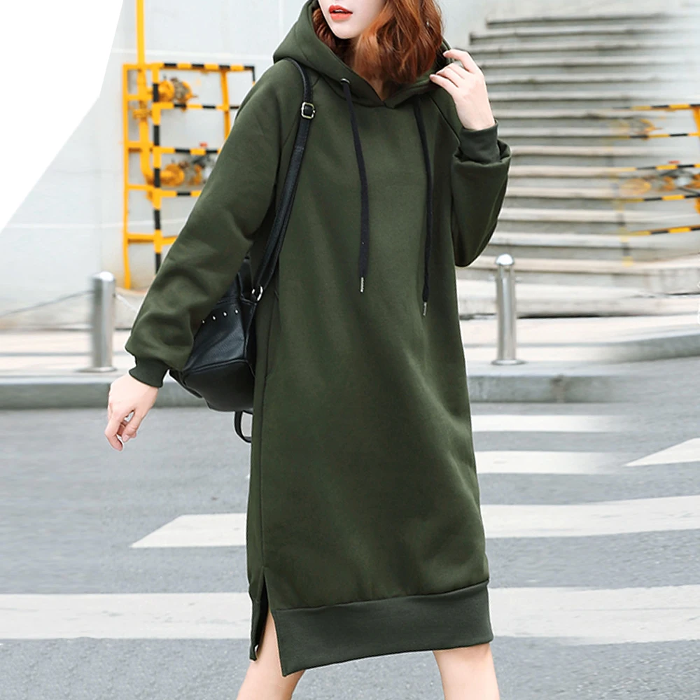 2021 Casual Long Sleeve Hooded Mid-Calf Split Plain Women's Dress Autumn Winter Korean Plush Thickened Pullover Hoodie Dresses 
2021 Casual Long Sleeve Hooded Mid-Calf Split Plain Women's Dress Autumn Winter Korean Plush Thickened Pullover Hoodie Dresses