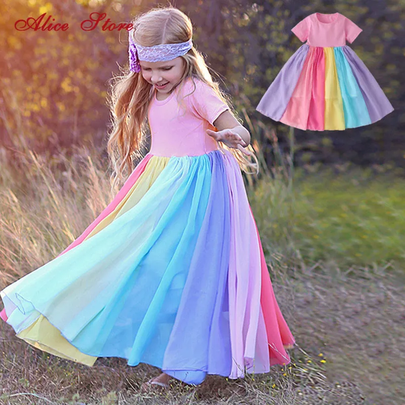 2020 Summer Girls Short Sleeve Dress Long Rainbow Color Stitching princess Dresses Children's Clothes For 2-8 Yrs kids
2020 Summer Girls Short Sleeve Dress Long Rainbow Color Stitching princess Dresses Children's Clothes For 2-8 Yrs kids