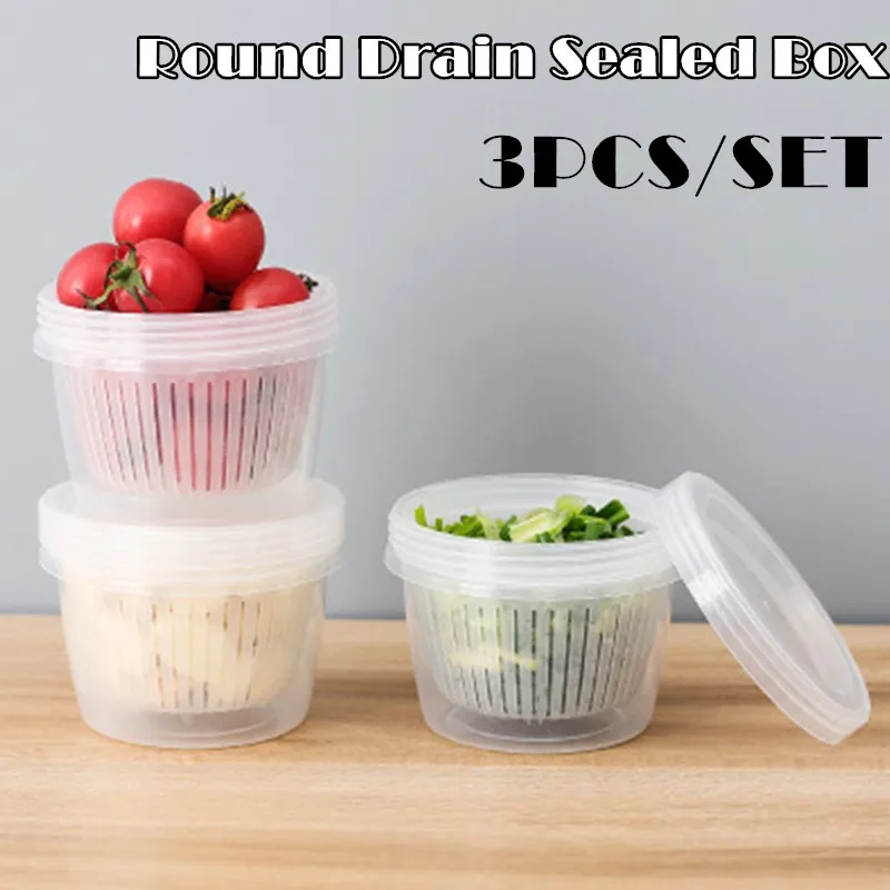 3PCS Round Drain Sealed Box Ginger Garlic Onion Food Ingredients Container Organizer Refrigerator Crisper Storage W/ Screw Cover
3PCS Round Drain Sealed Box Ginger Garlic Onion Food Ingredients Container Organizer Refrigerator Crisper Storage W/ Screw Cover