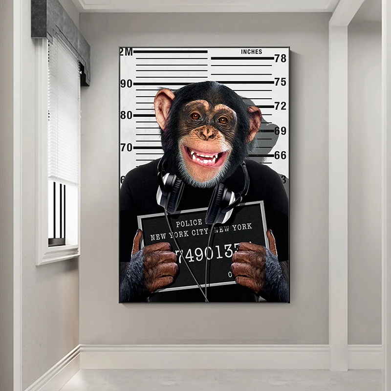 Fun Art Criminal Monkey Canvas Painting Posters and Prints Animals Decorative Picture for Living Room Decor No Frame
Fun Art Criminal Monkey Canvas Painting Posters and Prints Animals Decorative Picture for Living Room Decor No Frame