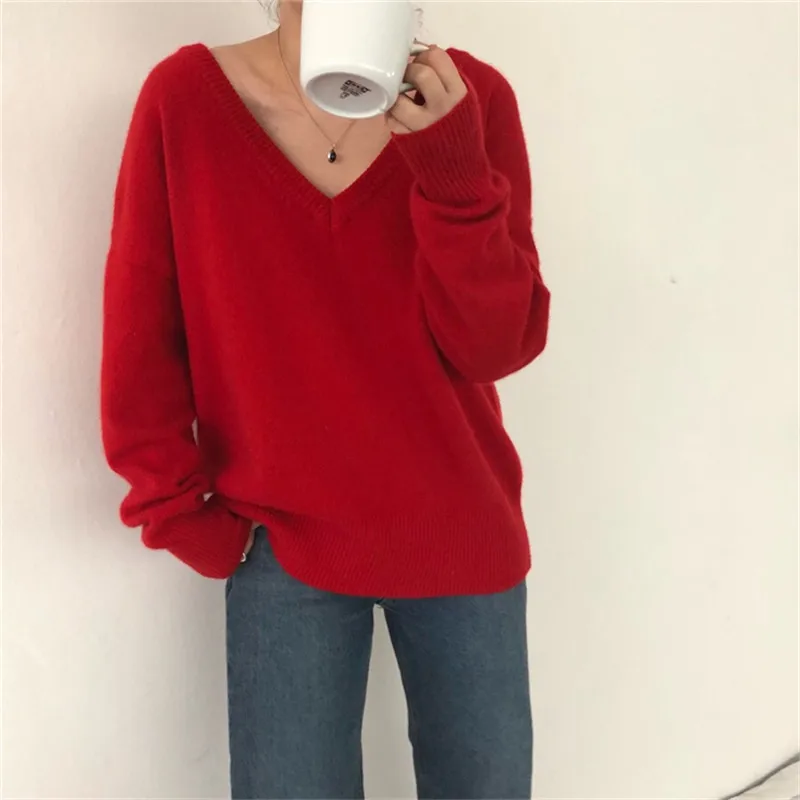 HziriP Solid V-neck Knit Sweaters 2020 New Autumn Winter Off Shoulder Knitwear Tops Women OL Long Sleeve Loose Knitted Sweater
HziriP Solid V-neck Knit Sweaters 2020 New Autumn Winter Off Shoulder Knitwear Tops Women OL Long Sleeve Loose Knitted Sweater