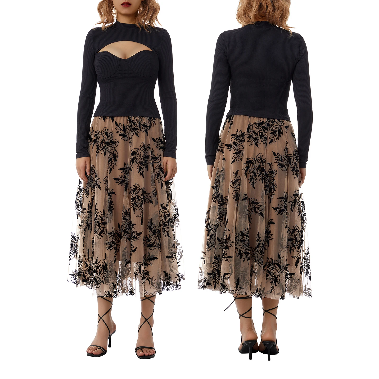 Women Fashion Midi Skirt Ladies Leaf Patterns High Elastic Waist Mesh Tiered Long A line Skirt
Women Fashion Midi Skirt Ladies Leaf Patterns High Elastic Waist Mesh Tiered Long A line Skirt