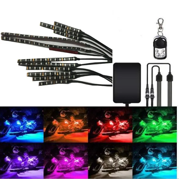 

12Pcs Motorcycle LED Light Strip Kit RGB Multi-Color Accent Glow Neon Ground Effect Atmosphere Light with Remote Control