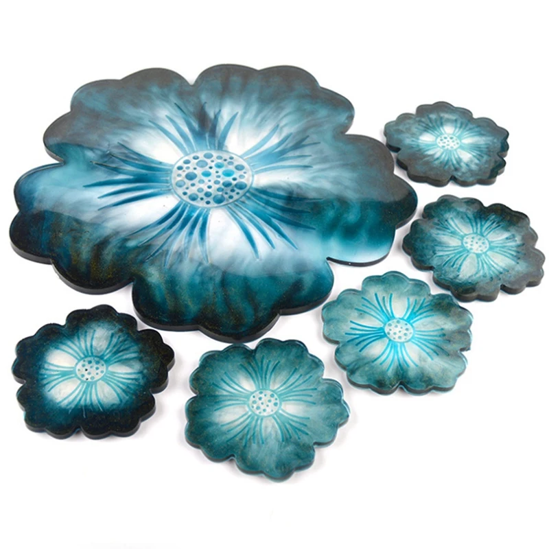 Flower Tea Tray Coaster Mold Set DIY Handmade Crystal Epoxy Mold Silicone Petal Compote Tray, 7PCS
Flower Tea Tray Coaster Mold Set DIY Handmade Crystal Epoxy Mold Silicone Petal Compote Tray, 7PCS