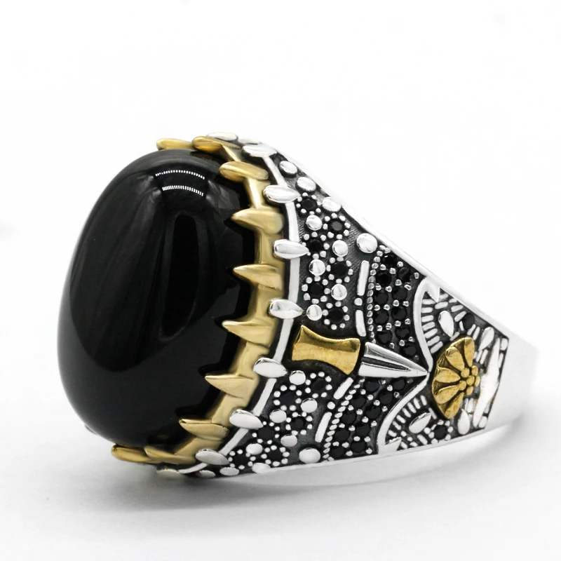 Real 925 Sterling Silver Jewelry Rings for Men Women Natural Onyx Vintage Golden Crown with Black Stone Turkish Male Female
Real 925 Sterling Silver Jewelry Rings for Men Women Natural Onyx Vintage Golden Crown with Black Stone Turkish Male Female