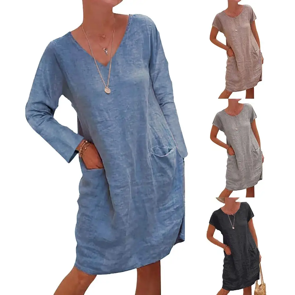 5XL Women Dress Plus Size Dresses Womens Loose Summer Casual Solid Color Short Sleeve O Neck Pockets Loose Cotton Linen Dress
5XL Women Dress Plus Size Dresses Womens Loose Summer Casual Solid Color Short Sleeve O Neck Pockets Loose Cotton Linen Dress