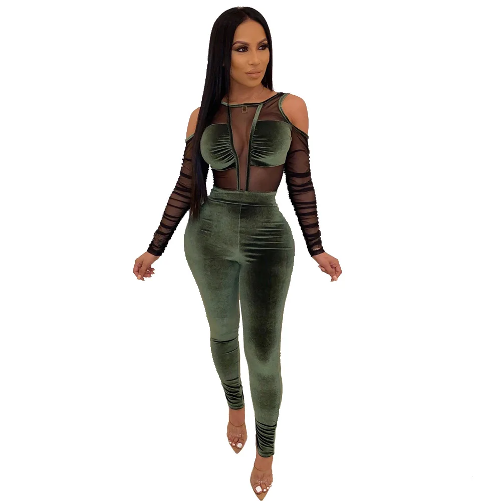 Women's Sexy See-Through Mesh Gold Velvet Stitching Jumpsuit With A Long Sleeve Off-The-Shoulder Costume
Women's Sexy See-Through Mesh Gold Velvet Stitching Jumpsuit With A Long Sleeve Off-The-Shoulder Costume