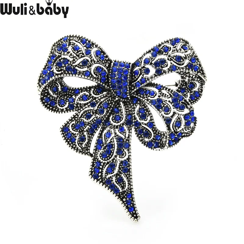 

Wuli&baby Blue Rhinestone Bowknot Brooches For Women Vitage Metal Flower Weddings Party Office Brooch Pins Gifts