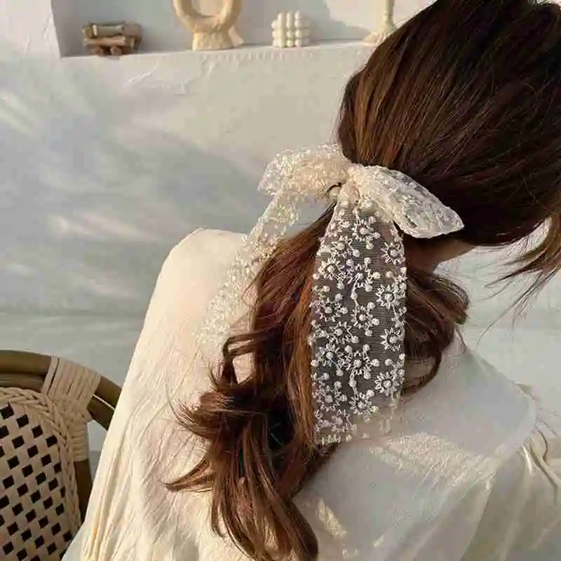 Fashion Pearl Elastic Rubber Band Rope Bow For Women Girls Hair Scrunchie Ponytail Holder Pearl Beads Hair Bands Accessories